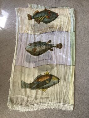 Franco Ferrari vintage fish print scarf/wrap, 50'' x 80''.